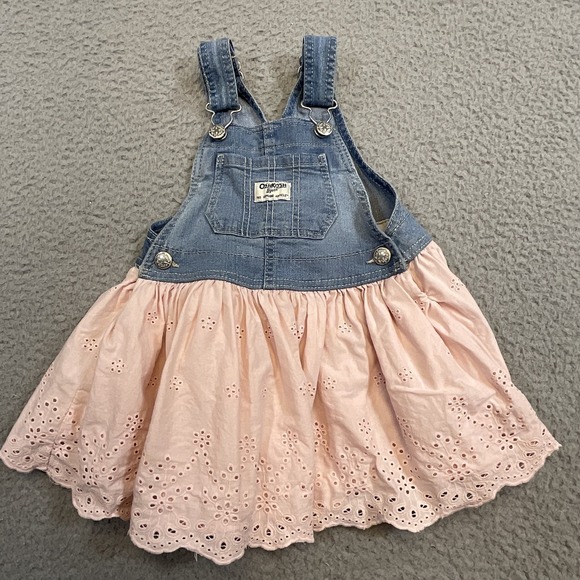 OshKosh B'gosh Other - OshKosh B'gosh Overall Dress Girls 2T Pink Floral Denim Bib‎ Lined Sundress